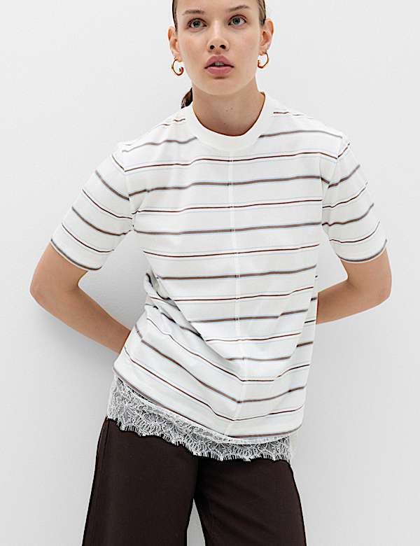 Pure Cotton Lace Hem T-Shirt