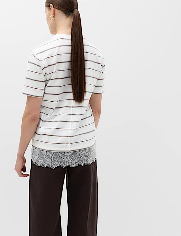 Pure Cotton Lace Hem T-Shirt