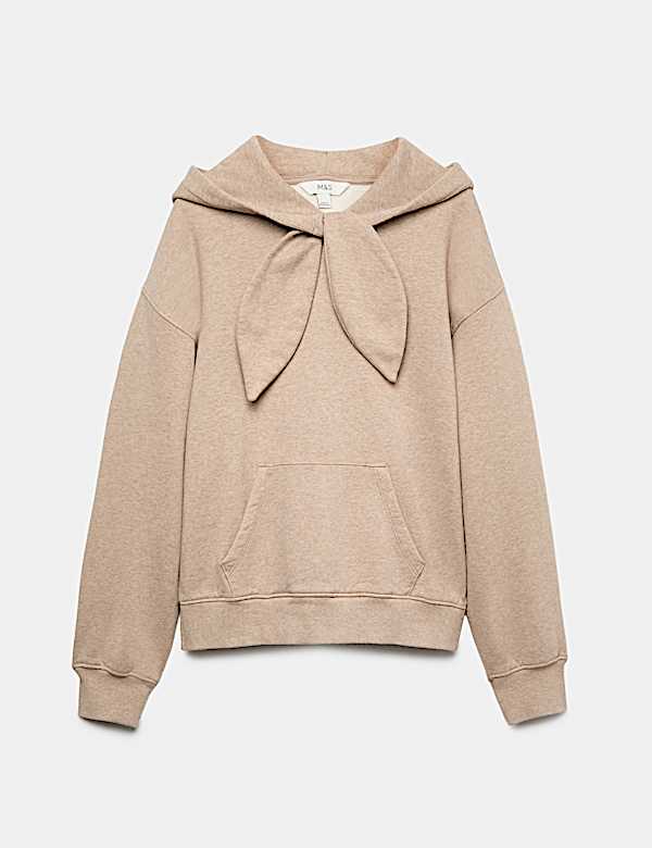 Pure Cotton Relaxed Tie Neck Hoodie - US