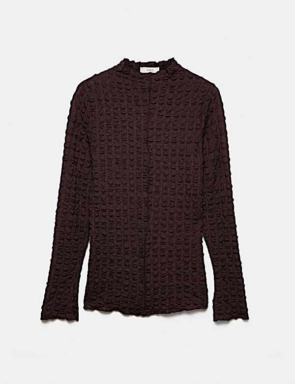 Long Sleeve Funnel Neck Textured Top - AL