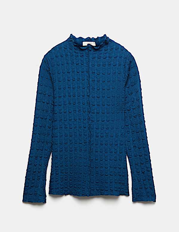 Long Sleeve Funnel Neck Textured Top - CZ