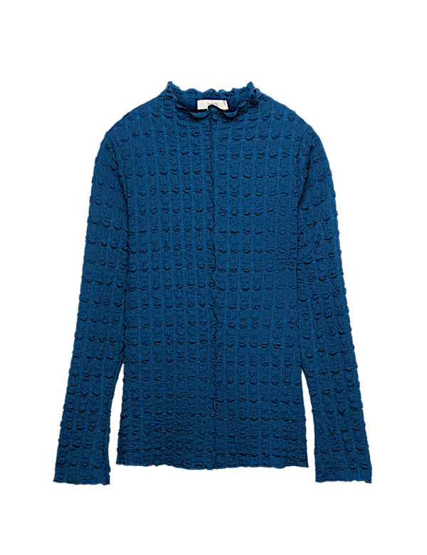 Long Sleeve Funnel Neck Textured Top