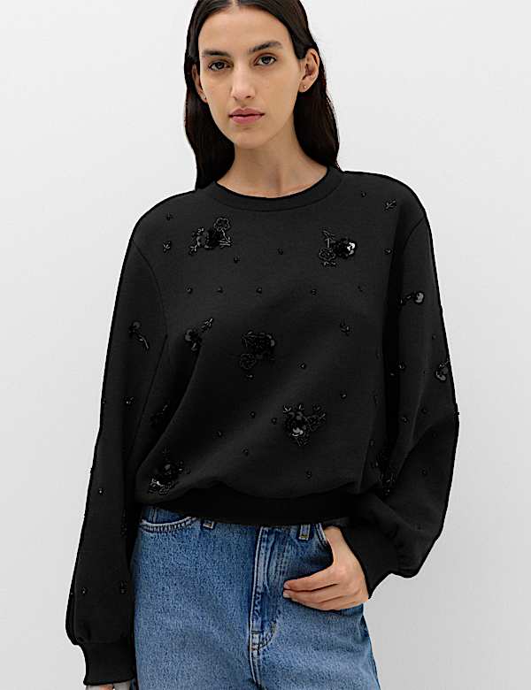 Sudadera de algod&oacute;n con adorno - US