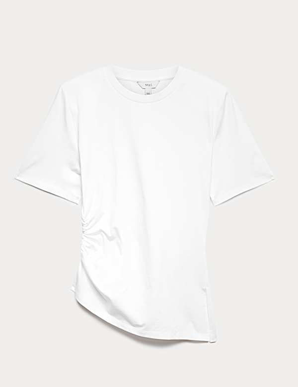 Pure Cotton Shoulder Pad Asymmetric Hem T-Shirt - US
