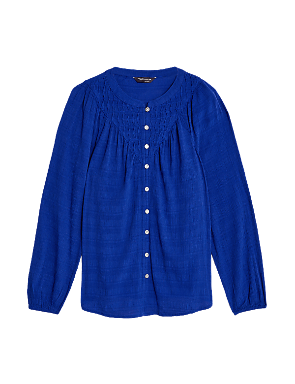 Cotton Blend Button Through Popover Blouse
