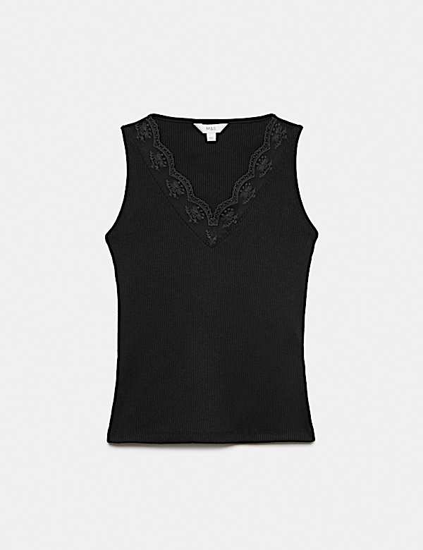 Maillot de corps c&ocirc;tel&eacute; &agrave; bordure en dentelle - FR