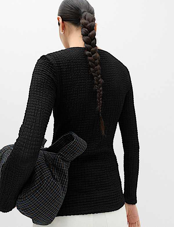 Textured Button Detail Long Sleeve Top - DK