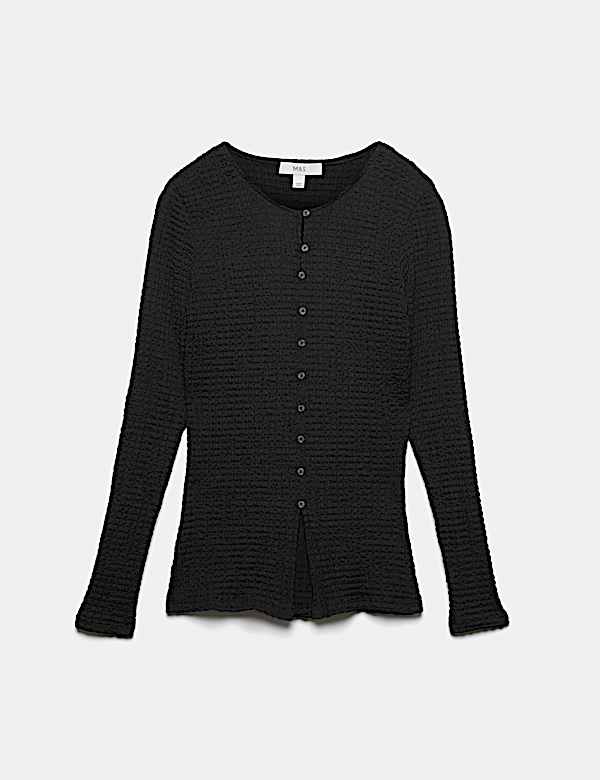 Textured Button Detail Long Sleeve Top - DK