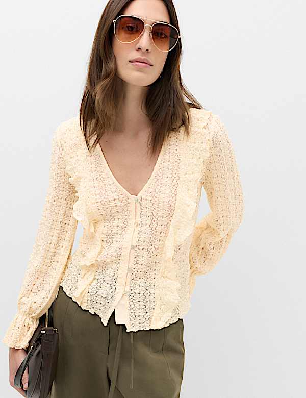 Lace V-Neck Ruffle Top