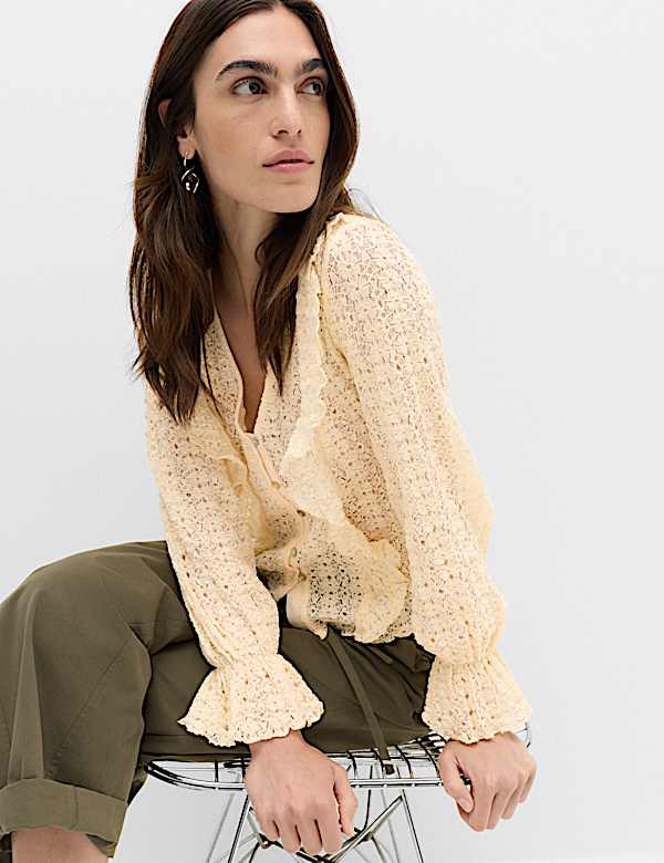 Lace V-Neck Ruffle Top - AU