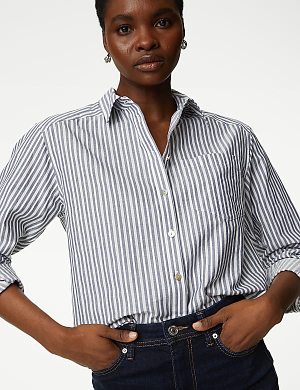 Cotton Rich Striped Collared Shirt