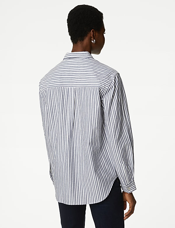 Cotton Rich Striped Collared Shirt