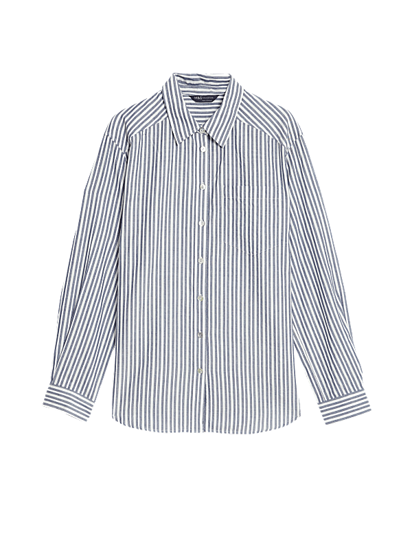 Cotton Rich Striped Collared Shirt