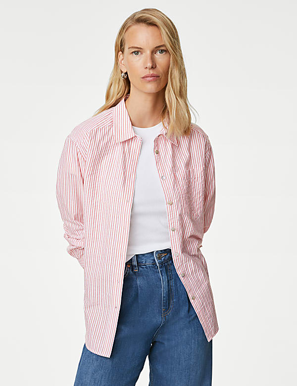 Cotton Rich Striped Collared Shirt