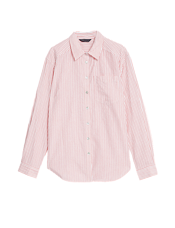 Cotton Rich Striped Collared Shirt