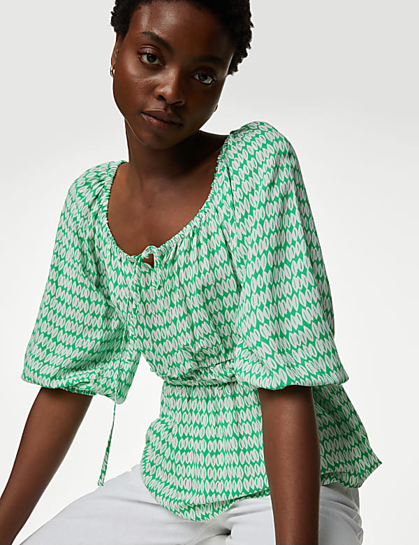 Printed peplum top cheap