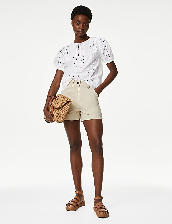 Pure Cotton Broderie Puff Sleeve Blouse