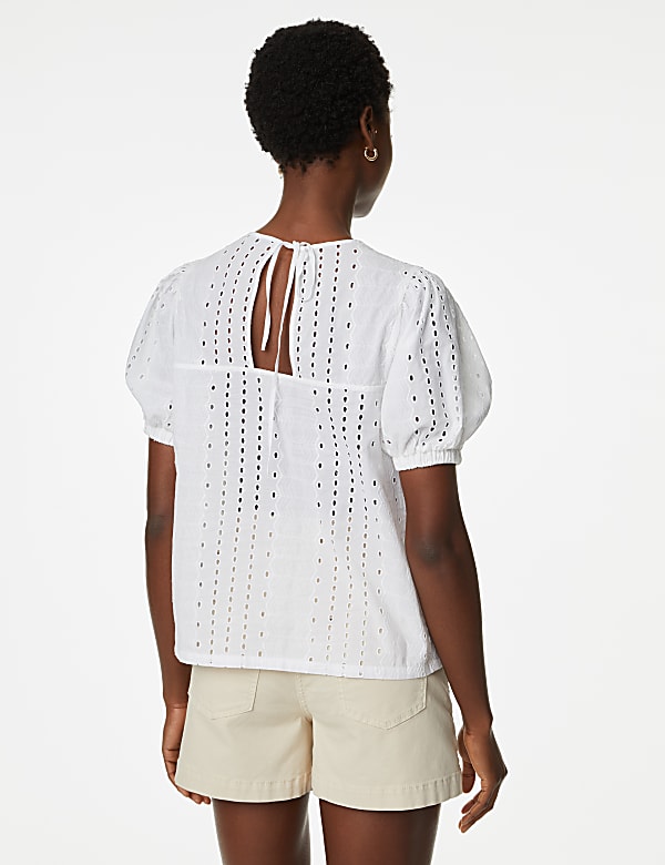 Pure Cotton Broderie Puff Sleeve Blouse