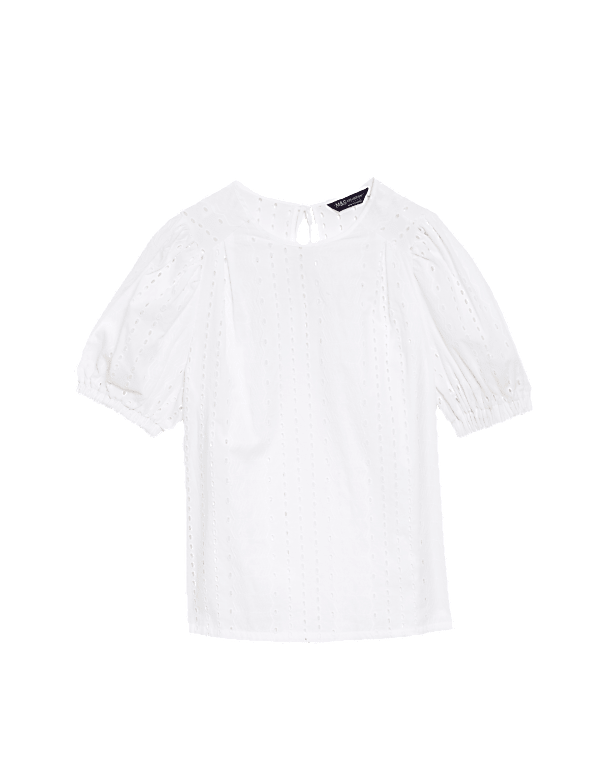 Pure Cotton Broderie Puff Sleeve Blouse