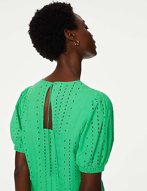 Pure Cotton Broderie Puff Sleeve Blouse