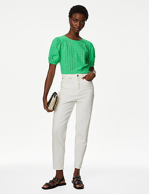 Pure Cotton Broderie Puff Sleeve Blouse