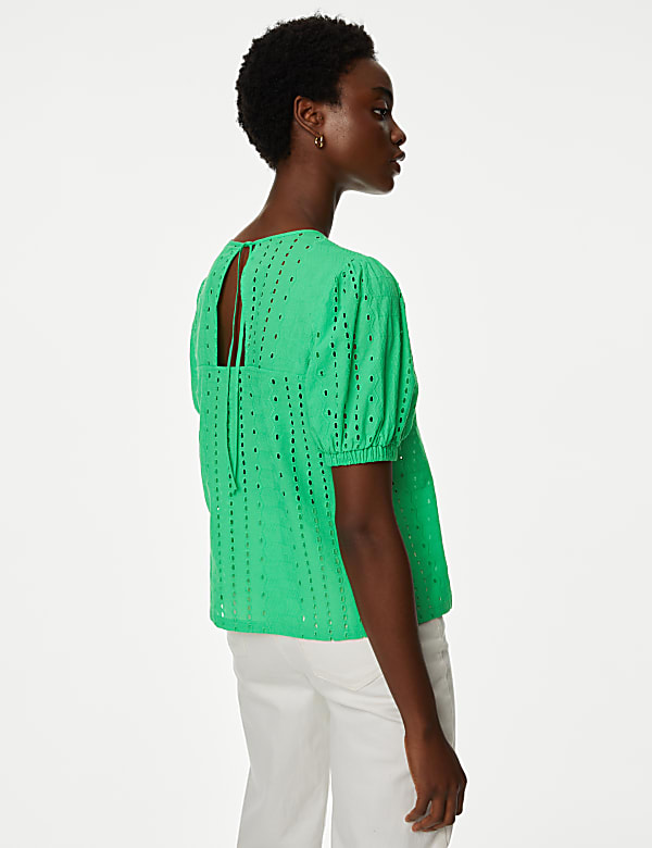 Pure Cotton Broderie Puff Sleeve Blouse