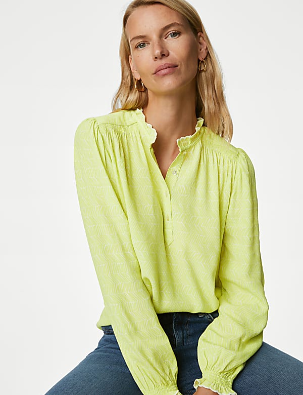 Printed V-Neck Ruffle 'Popover' Blouse