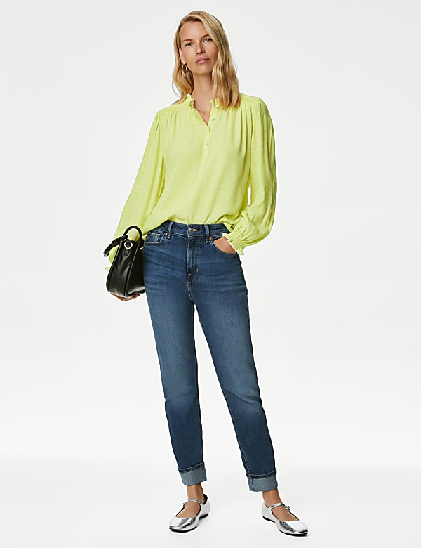 Printed V-Neck Ruffle 'Popover' Blouse