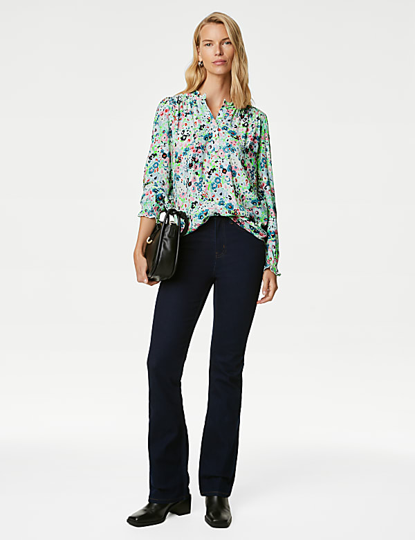 Printed V-Neck Ruffle 'Popover' Blouse