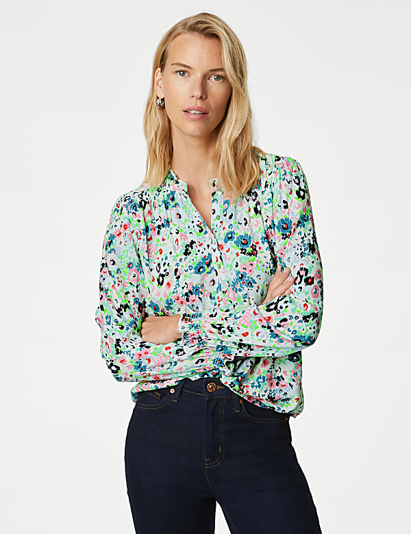 Printed V-Neck Ruffle 'Popover' Blouse