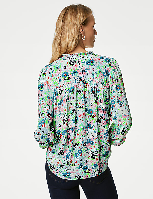 Printed V-Neck Ruffle 'Popover' Blouse