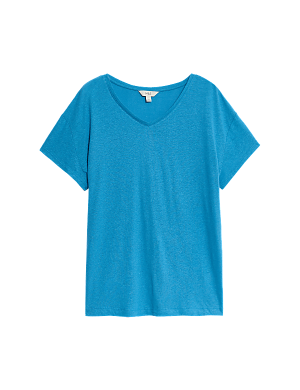 Linen Blend V-Neck Regular Fit T-Shirt