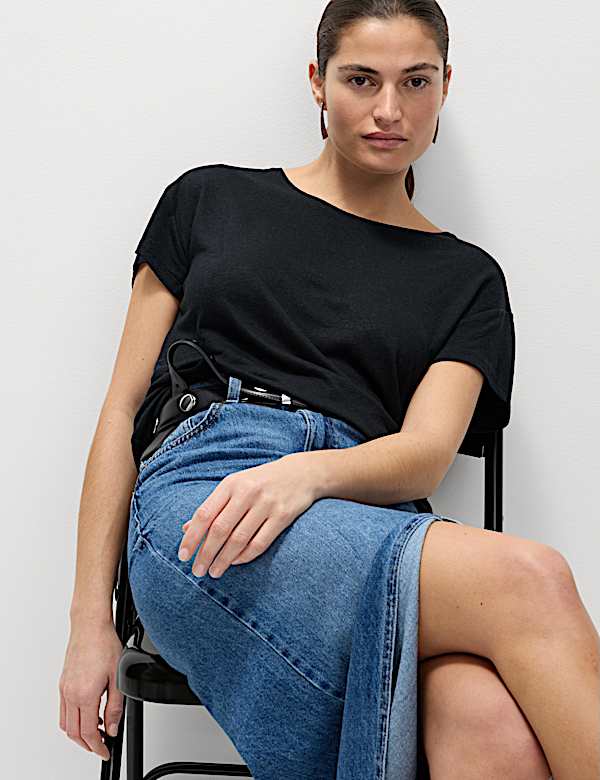 T-shirt από σύμμεικτο λινό - GR