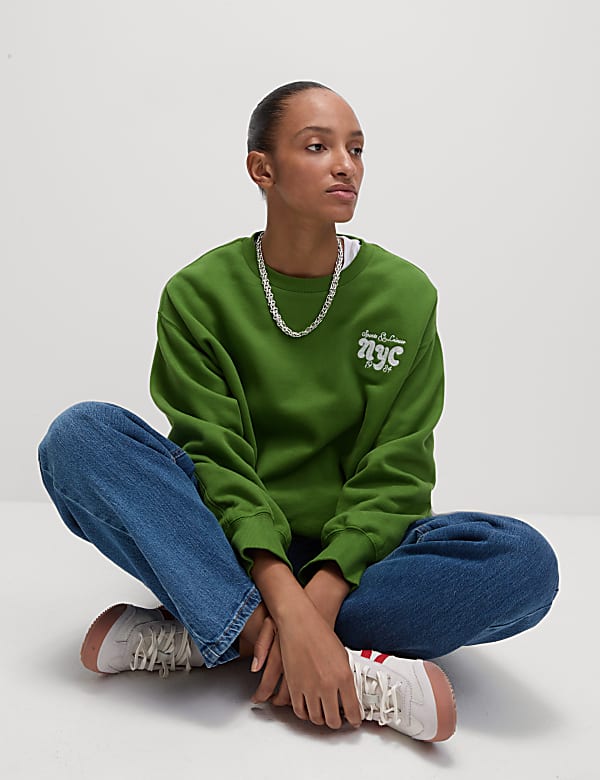 Pure Cotton Slogan Relaxed Sweat-shirt - BE