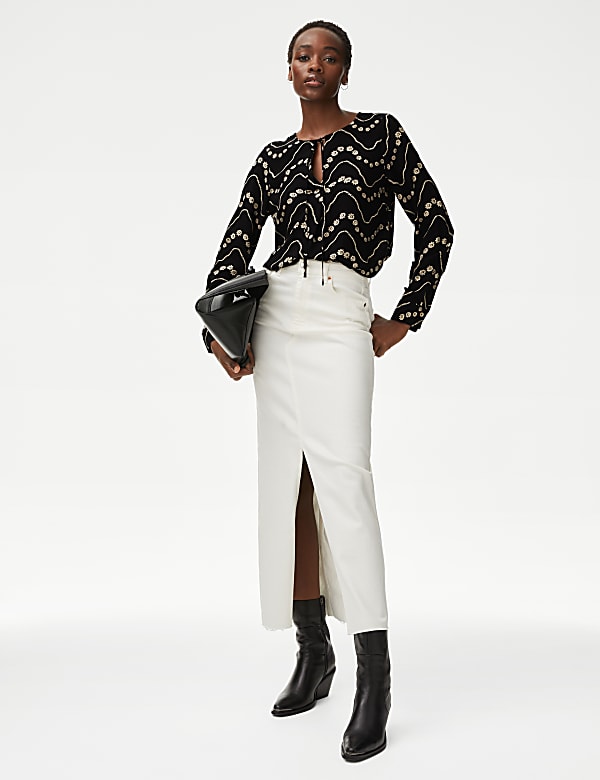 Printed Tie Neck Blouse