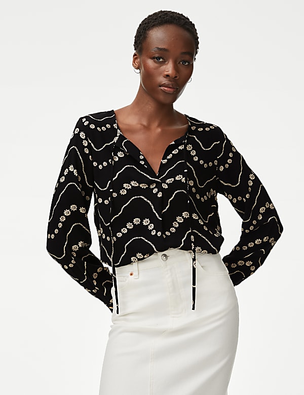 Printed Tie Neck Blouse