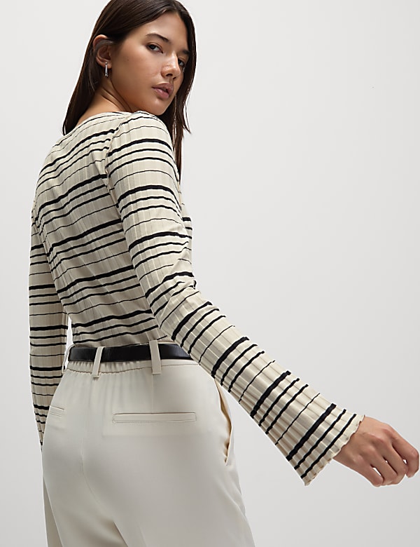 Cotton Rich Striped Ribbed Top - ES