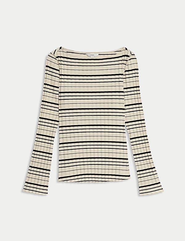 Cotton Rich Striped Ribbed Top - ES