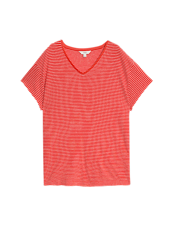 Linen Blend Striped V-Neck T-Shirt