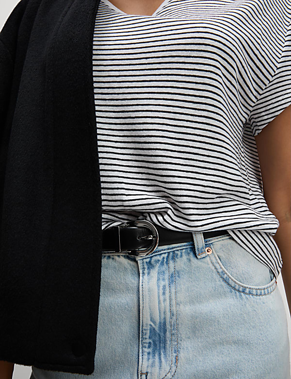 Linen Blend Striped V-Neck T-Shirt