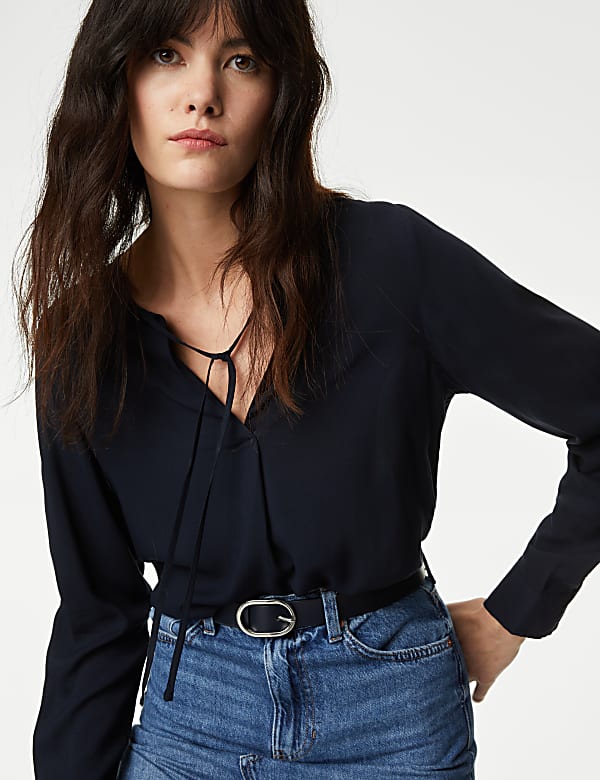 V-Neck Tie Front Blouse