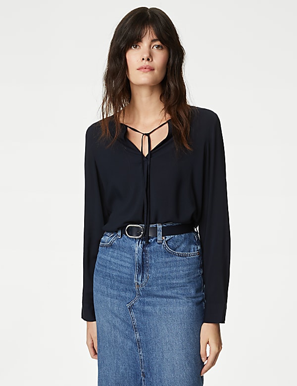 V-Neck Tie Front Blouse