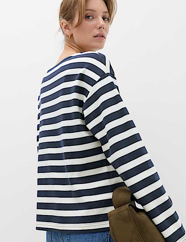 Pure Cotton Striped Crew Neck T-Shirt - MX