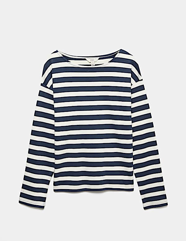 Pure Cotton Striped Crew Neck T-Shirt - MX