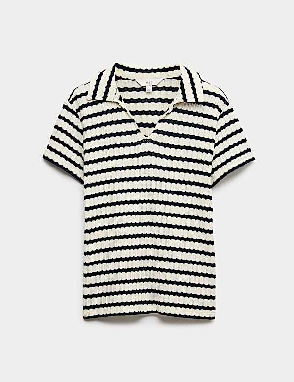 Cotton Blend Jacquard Striped Top - CA