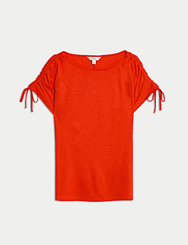 T-shirt με σούρες πό σύμμεικτο λινό - GR