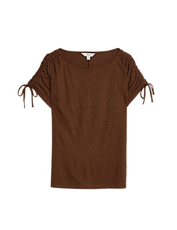 Linen Blend Ruched T-Shirt