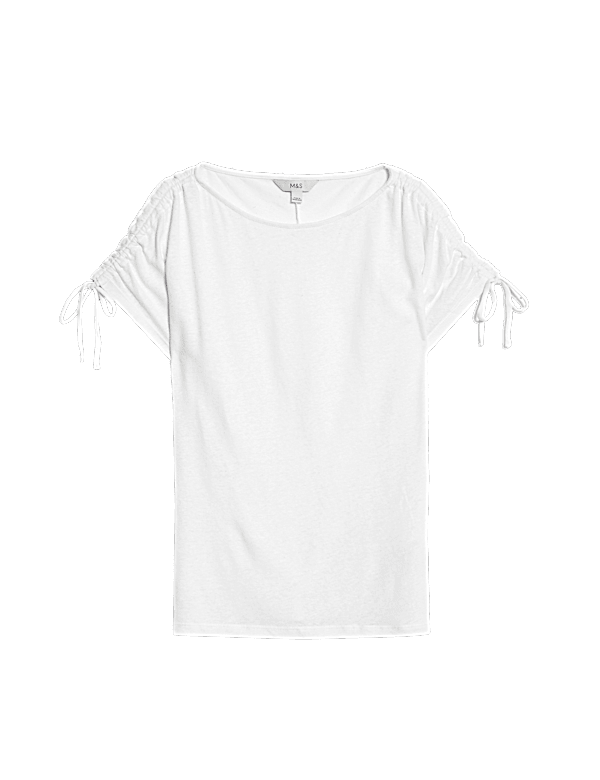 Linen Blend Ruched T-Shirt