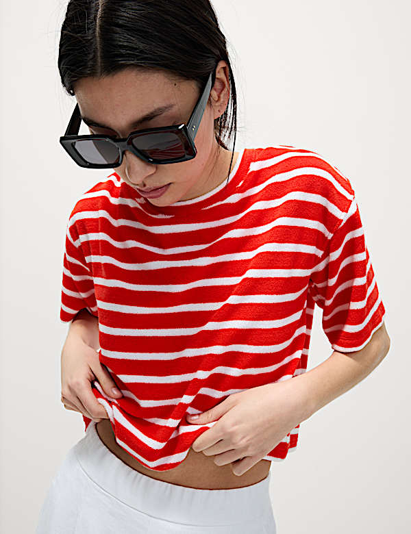 Cotton Rich Striped Towelling Top - LU