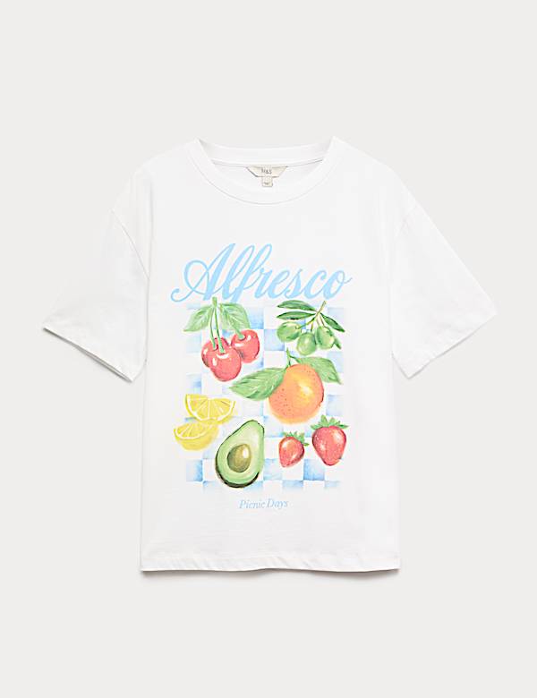 חולצת טי בגזרת אוברסייז מכותנה טהורה עם הדפס גרפי - IL